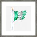 National Flag Of Nigeria On A Flagpole, Isolated On White Background Framed Print