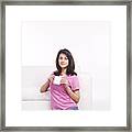 Portrait Of A Woman With A Mug Of Tea #1 Framed Print