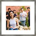 Portrait Of Young Asian Woman At Outdoor Roof Top Party With Friends #1 Framed Print