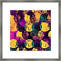 Seamless Pop Art Grunge Glitch Circles Patchwork Background Pattern Trendy Gender Neutral Violet And Yellow Dopamine Dressing Polka Dot Textile Swatch Contemporary Fashion Fabric Texture Backdrop #1 Framed Print