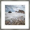 Seascape With Windy Waves During Stormy Weather On A Rocky Coast Framed Print