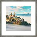 Trevi Picturesque Village In A Foggy Morning. Perugia, Umbria, I Framed Print