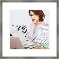Woman Using Laptop, #1 Framed Print