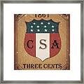 1861 Csa Confederate States Shield - 3cts. - Mail Art Framed Print