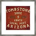 1882 Tombstone - Arizona Local Post 5 Cents Edition - Mail Art Post Framed Print