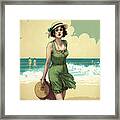 1920s Flapper Woman At The Beach 01 Framed Print