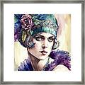 1920s Flapper Woman Watercolor 05 Framed Print