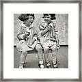 1920s Two Little Girls Sitting On Bench Eating Ice Cream Cones And