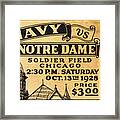 1928 Navy Vs. Notre Dame Football Ticket Art Framed Print