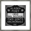 1952 Union Po - Anchorage Alaska - 2cts. Local Mail Delivery - Winter Gray - Mail Art Post Framed Print