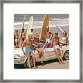 1964 Mustang Convertible With Surfers Beach Scene Framed Print