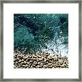 Aerial View From Flying Drone Of Crystal Blue Ocean Water And Sea Wall. Framed Print