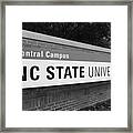 North Carolina Statue University Entrance Sign In Black And White #2 Framed Print