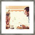 Young Couple Has Breakfast At Italian Café #2 Framed Print