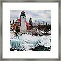 Winter View Of Eagle Harbor Lighthouse In Eagle Harbor Michigan Framed Print
