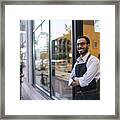 Portrait Of Business Owner Standing Outside Cafe #3 Framed Print