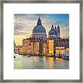 Venice Grand Canal, Santa Maria Della Salute Church Landmark At Framed Print