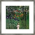 Woman Walking In An Exotic Forest By Henri Rousseau Framed Print