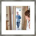 Hot Meal Delivery To An Elderly Woman At Home #9 Framed Print