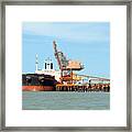 A 254 Meter Ore Carrier Ship Unloading Bauxite At Gladstone Harbour, Queensland, Australia. Framed Print