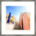 A Blue And White Oia Village On Santorini Island, Mediterranean, Greece Framed Print