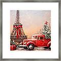 A Christmas Truck In Front Of The Eiffel Tower Framed Print
