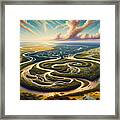 A Panoramic View Of A Large Delta With Meandering Rivers And Rich Wildlife Framed Print