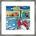 A Snowy Mid-century Open House Party Panorama Framed Print