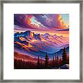 A Sweeping View Of A Mountain Range At Sunset, With Vibrant Colors In The Sky Framed Print