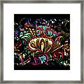 Abstract Chameleon On Red Mushrooms, Swirly Colorful Framed Print