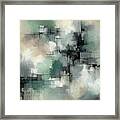 Abstract With Muted Greens And Black Line Accents Framed Print