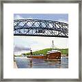 Aerial Lift Bridge With Freighter Framed Print