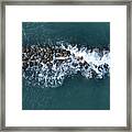 Aerial View From A Flying Drone Of Blue Sea Water And Break Water. Sea Wall Coastline Framed Print