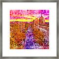 Aerial View Of W 4th Street In Downtown Santa Ana - Pen And Watercolor Framed Print