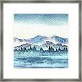 Airy Far Foggy Hills Water Reflections Elongated Watercolor Framed Print