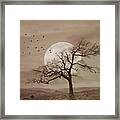 Alone Under A Full Moon At Dusk In Sepia Tones Framed Print