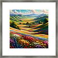 An Expansive View Of Rolling Hills Covered In A Blanket Of Wildflowers Framed Print