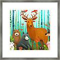 Animals Friends Bear Moose Rabbit And Wolf In The Forest Happy S Framed Print