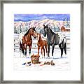 Appaloosa Horses In Winter Ranch Corral Framed Print