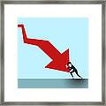 Arrow Going Down And Question Mark And Man Stopping It Framed Print