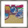 At The Beach Sunglasses Lying On The  Sand With A Hermit Crab And Beach Towel Framed Print