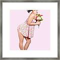 Attractive Asian Woman Holding A Flower Bunch Framed Print