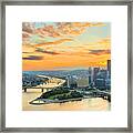 August Orange Sunrise Skies Over Pittsburgh Panorama Framed Print