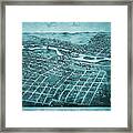 Aurora Illinois Vintage Map Birds Eye View 1867 Blue Framed Print