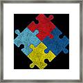 Autism Awareness Puzzle Pieces Retro Framed Print