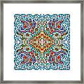 Autumn Colored Diamond With Turquoise And Red Border Design Framed Print