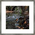 Autumn Landscape With River Flowing Under A Stoned Bridge Framed Print