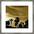 Backyard Sepia Desert Cloud Swirls And Palm Tree Silhouettes Framed Print
