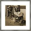 Bakery In Bicycle Basket And Flowers In Sepia Framed Print