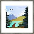 Bald Eagle And Deer At Idyllic, Remote Lakeside Framed Print